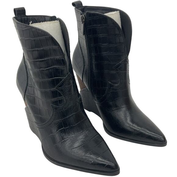 Jessica Simpson Black Synthetic Faux-Snakeskin Wedge Booties Women’s Size 5.5 - Picture 1 of 6